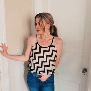 Tan/Black Striped Chevron Crop Top